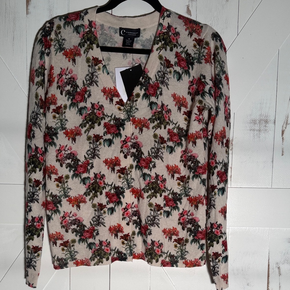 Floral Cashmere Cardigan Sweater